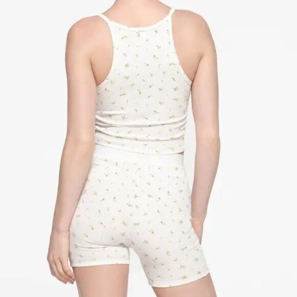 SKIMS Cotton Rib Cropped Cami - Marigold Rosebud Print Sleep Set sz SM - Picture 6 of 10